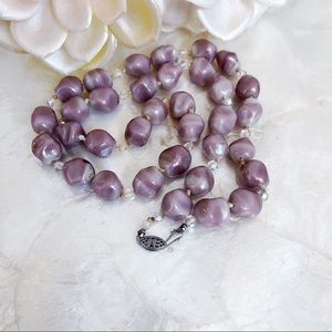 Vtg Faux Amethyst Bead Sterling Clasp Necklace